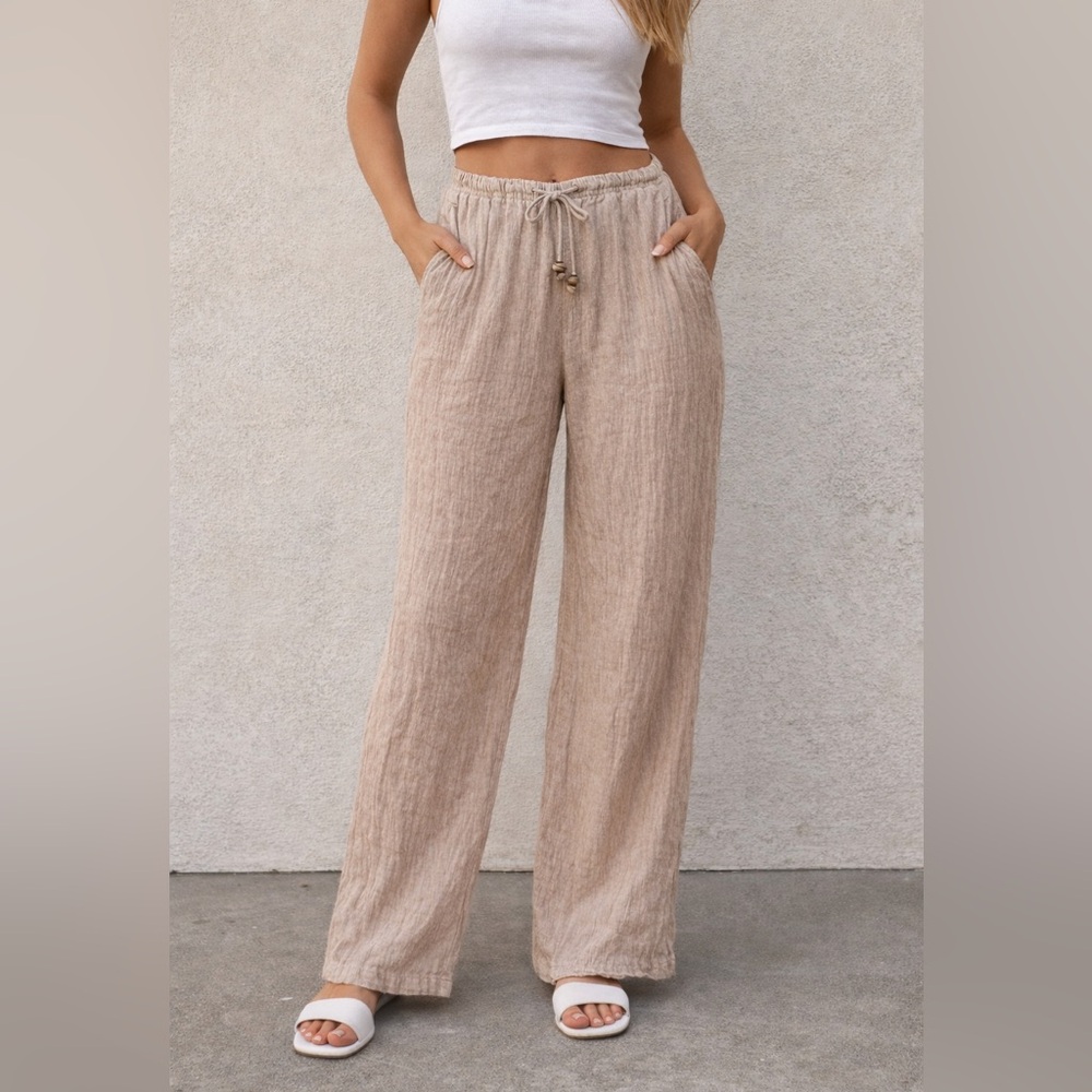 Zara Beige Wide Leg Textured Pants